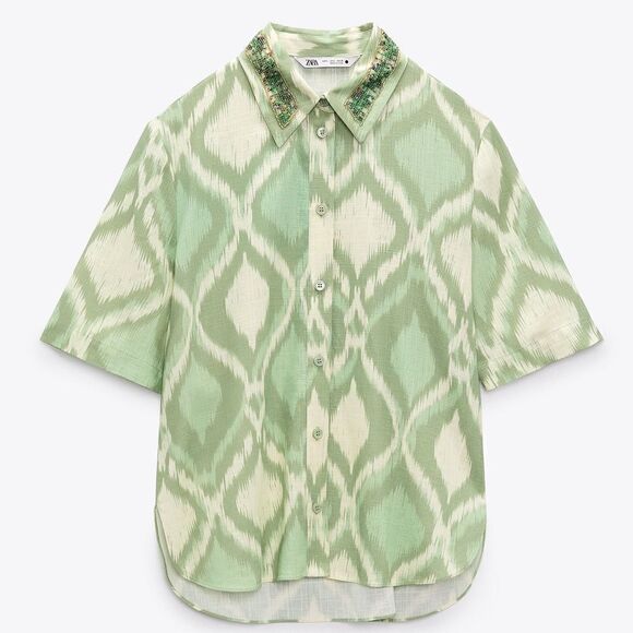 Zara Beaded Printed Shirt New - Picture 1 of 3